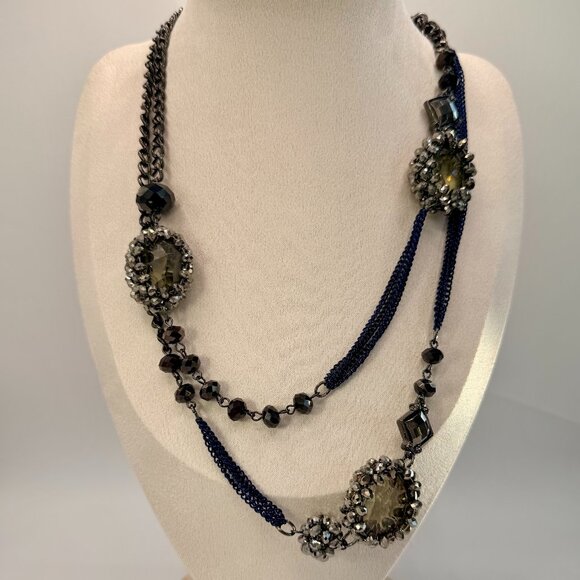 Vera Wang Gunmetal Beaded Multi-Strand Statement Necklace - Approx. 50" Long - Picture 1 of 5